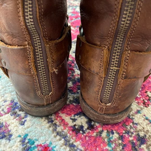 Frye Women’s Brown Leather Phillip Harness Boho Riding Boots Shoes Size 7.5 - Picture 6 of 12